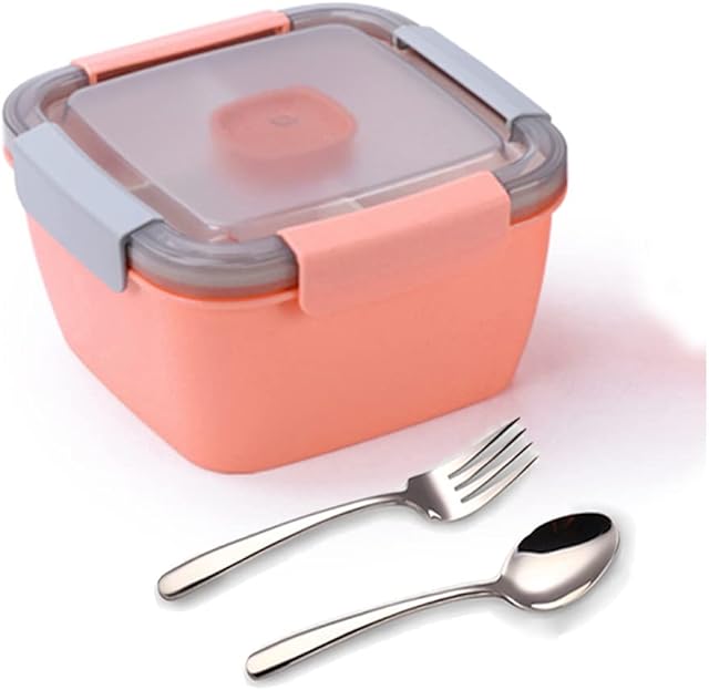 Double Layer Lunch Box, Bento Box with Compartments, Bento Lunch Box with Cutlery and Condiment Box, Large Capacity Salad Box for Adults Children for School Office Work Picnic Travel 1.5L(Pink)