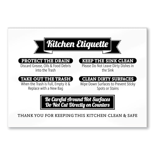 Acrylic 5x7 Kitchen Etiquette Sign - Sensitive Drain, No Dishes in Sink, Rules Compatible With Airbnb Essentials for Hosts - Clean Up Reminder Home Office Supplies Made in USA