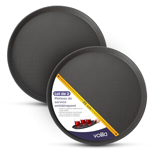 Plateau de service de boissons rond antidérapant - Ustensiles de cuisine, bars et restaurants (35 cm, lot de 2)