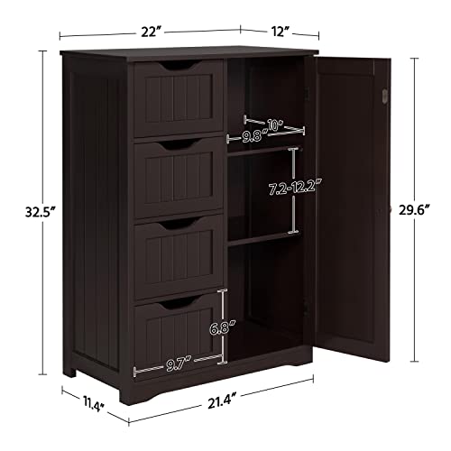 image for Yaheetech Wooden Bathroom Floor Cabinet, Side Storage Organizer Cabine