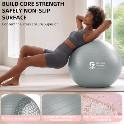 Image of Gruper Exercise Ball, Extra Thick Yoga Ball for Working Out, Yoga & Pregnancy, 4 Sizes Anti-Burst Balance Ball with Foot Pump for Pilates, Physical Therapy & Fitness