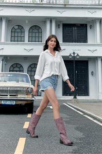 Image of Adolilove Mid Calf Boots for Women Chunky Block Low Heel Square Toe Comfortable Casual Trendy Stylish Boots