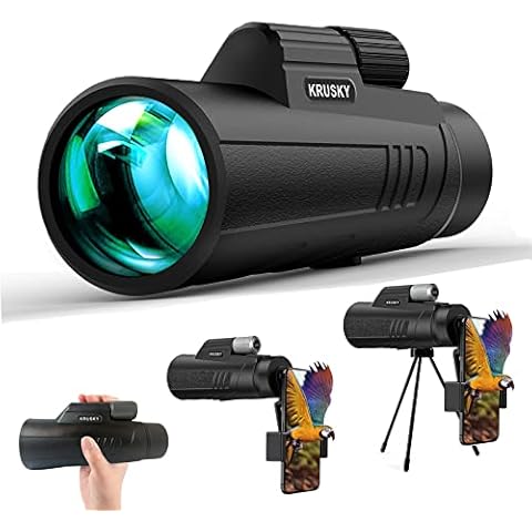 KRUSKY 12x42 HD Monoculars Telescope with Smartphone Holder, BAK-4 Large Prism and FMC Lens Eco-Friendly Materials, Waterproof Monocular for Bird Watching Hunting Travelling Hiking Wildlife Cover