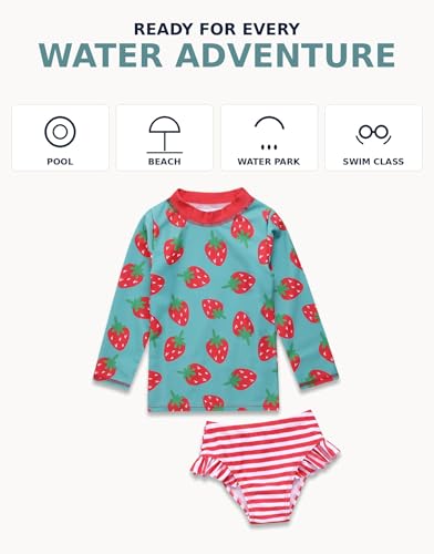 Image of VAENAIT BABY Girls Rash Guard Swimsuit UPF 50+ Long Sleeve Toddler Bathing Suit Ribbon Stawberry Floral Fruit for 2~8Years