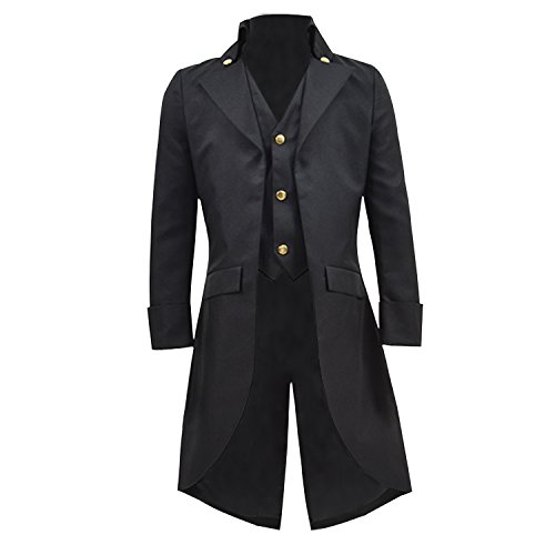 COSSKY Boys Gothic Tailcoat Jacket Steampunk Long Coat Halloween Costume (Black, 12)