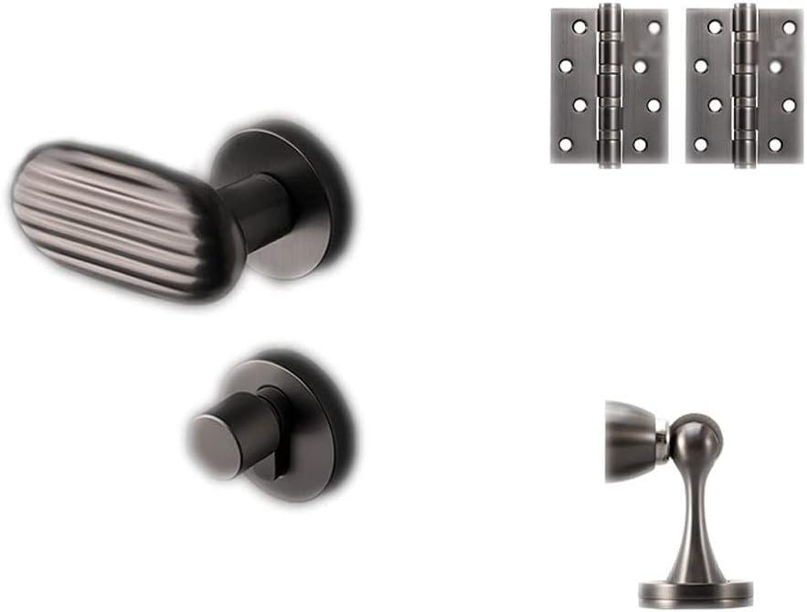 Door Knob Lever Indoor Silent Magnetic Door Lock Door Levers Door Handle with Key for Bedroom Study Office Cloakroom Door Lock with Handle (Color : Black Cover A) 55mm