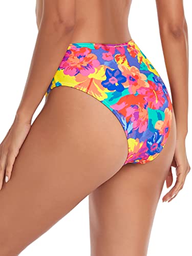 Relleciga Women's Colorful Floral High Cut High Waisted Bikini Bottom Size Medium #TOP4