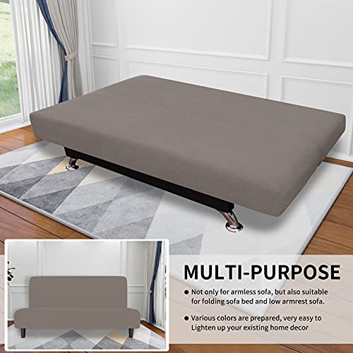 Image of Easy-Going Stretch Large Futon Slipcover Armless Futon Cover Taupe | Sofa Bed Furniture Protector Without Armrests with Elastic Bottom for Kids, Soft Jacquard Machine Washable