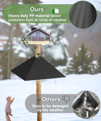 Queension 1 Pack Plastic Squirrel Baffle for 4x4 Bird Feeder Pole, Square Squirrel Guard for 3.5 to 4.5 Inch Wooden Post to Keep Squirrels and Racoons Off Bird Houses, Black
