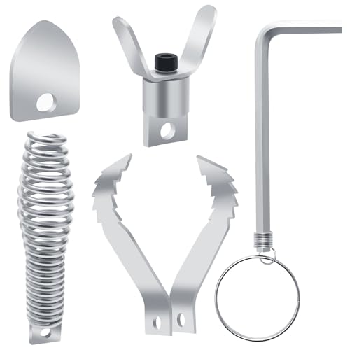 4PCS Drain Snake Drill Attachment, COITEK Drain Cleaner Combination Cutter Head Set for Pipe Drain Cleaner Machine with 1pcs Wrench(Silver)