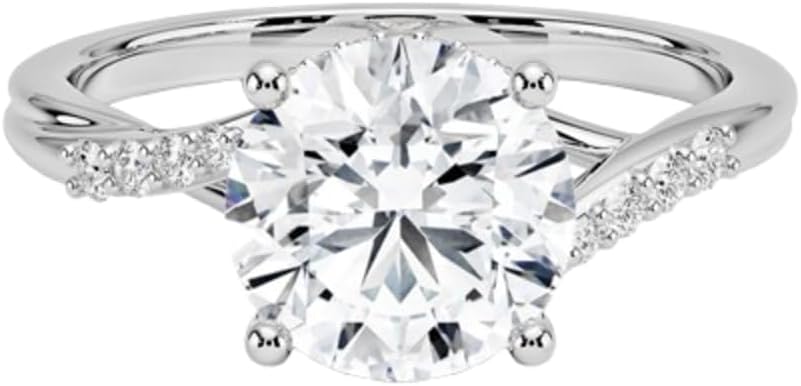 1–5 Carat Round Cut Lab Grown Diamond Ring VVS2 10K 14K 18K Solid Gold & 925 Sterling Silver Engagement Ring Split Shank Wedding Bridal Anniversary Christmas Gift for Women(IGI Certified)