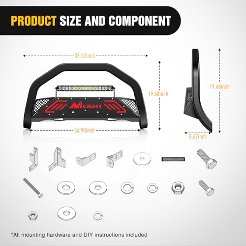 Image of Nilight Bull Bar with Light Bar&License Plate Hole Compatible with Toyota Tacoma 2005-2015 Truck Brush Guard, Front Bumper Push Bar w /Grille Skid Plate Light Mount