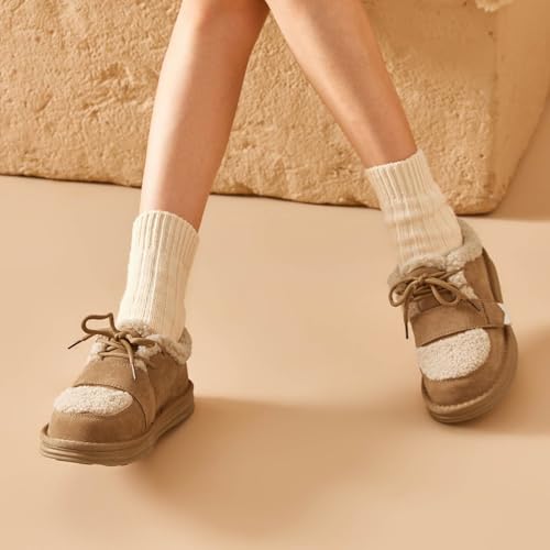 BEAU TODAY Snow Sneakers for Women, Suede Platform Sneakers Womens Warm Fur Lined Fashion Sneakers Slip-on Comfortable Winter Flat Shoes3