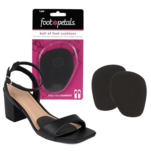 Foot Petals Ball of Foot Cushions, Metatarsal Pad, Lasting Comfort Relief, Prevent Toe Sliding, Overhang, Women's Heels, 1 pair, Black