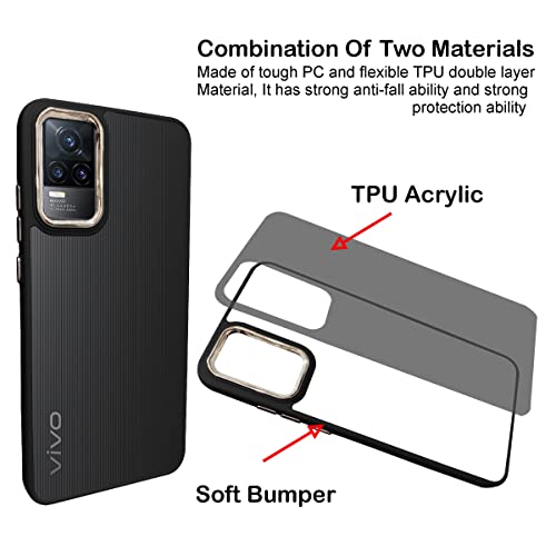 Image of A rtistque Frosted Translucent Back Cover Case for Vivo Y73 | Electroplated Chrome Ring | Raised Camera Edges for Protection | Smooth Sides TPU - Black