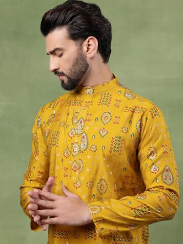 Image of SOJANYA (Since 1958 Men's Cotton Traditional Foil Print Motifs Kurta With Pyjama