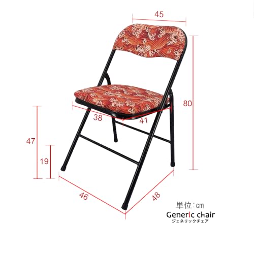 椅子 おしゃれ 2脚セット 業務用 ダイニングチェア ジェネリック家具 折畳み 和モダン オリジナル 和柄 伝統文様 波頭 青海波 桜 可愛い シンプル コンパクト パイプ G0P51101(2脚セット赤×波) [2]