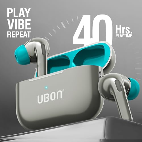 Image of UBON Air Tiger J26 Bluetooth TWS Earbuds with 40H Playtime, 500H Standby, ANR Noise Reduction, Low Latency, Fast Charging, v5.3 Bluetooth, Touch Controls & Mic Wireless Earphones (Grey)