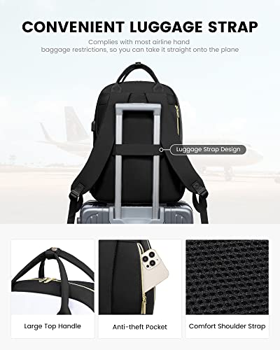 Image of LOVEVOOK Laptop Backpack for Women, Lightweight Casual Daypacks, 15.6in Laptop, USB Port, Oxford Cloth, Ergonomic Shoulder Straps, 18 Pockets, 12-Month Free Return