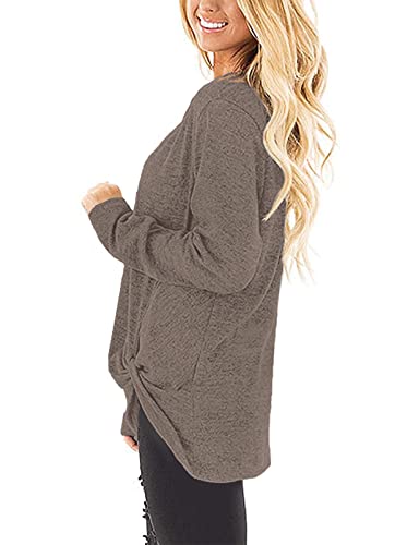 Image of SimpleFun Womens Tops Long Sleeve Shirts V Neck Loose Twist Knot Fall Tunic