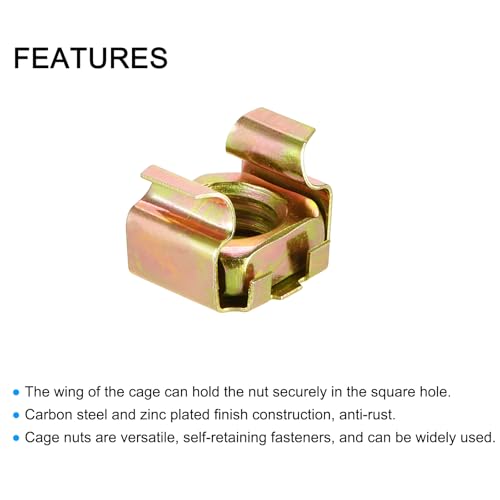 QUARKZMAN M10 Käfigmuttern für Serverschrank, aus kohlenstoffhaltigem Stahl gelb verzinkt, Packung mit 50