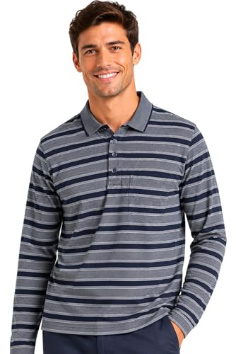 Image of SANE ORIGINALS Full Sleeves Polo T-Shirt for Men with Pocket || Stripe Collar and Pocket T-Shirt for Men Long Sleeves