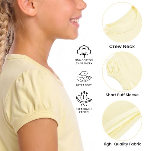 Image of Lilax Girls Short Puff Sleeve Cotton T-Shirt, Toddler & Little Girls Top | 95% Cotton Puff Sleeve Tee; Crewneck, Short Sleeve; Toddler & Girls Sizes 2T-12; for School, Play & Everyday; Machine Wash