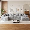 143" Oversized U Shaped Cloud Sectional Couches for Living Room, Comfy Fluffy Corduroy Grey Boneless Couch, Large Modular Sectional Sofa Set with Chaise, Cup Holder, USB Port, Storage Console