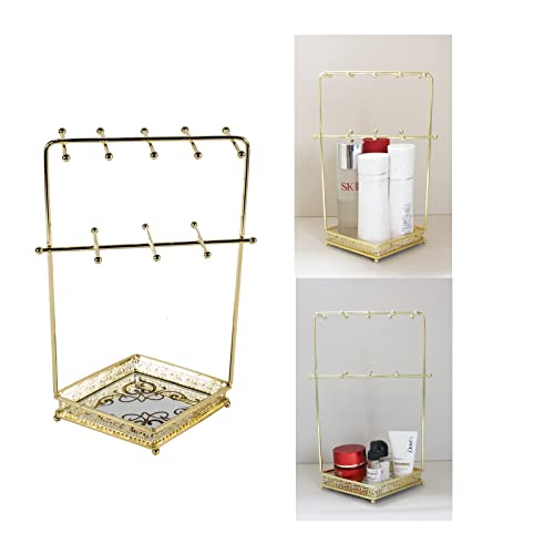 Yorkcare Metal Jewelry Organizer With Mirro Tray, Tower Necklace Display Stand Holder For Bracelets, Bangles, Rings, Earrings And Watch, Gift For Girls Women #TOP2