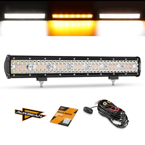 Auxbeam 20 Inch 420W LED Light Bar, 6 Modes Strobe Amber Pod Lights Yellow Fog Light Dual Color Spot Flood Offroad Driving Lights, Memory Function LED Work Lights for Truck Car ATV 20 inch s