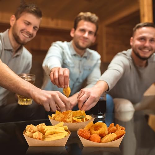 Ocmoiy 1lb Kraft Paper Food Trays, 100 Pack Heavy Duty Food Boats Disposable Food Serving Tray Food Holder Trays for Nachos, Fries, BBQ, Festivals, Party