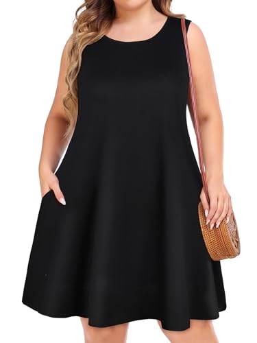 elescat Plus Size Summer Dresses for Women Sleeveless Pockets Beach Tshirt Tank Sundress