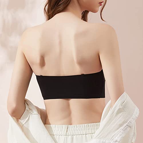 Women Lingerie Strapless Front Buckle Lift Bra Wire Free Slip Invisible Push Up Bandeau Bra Boobs Tape (Black, L) #TOP1