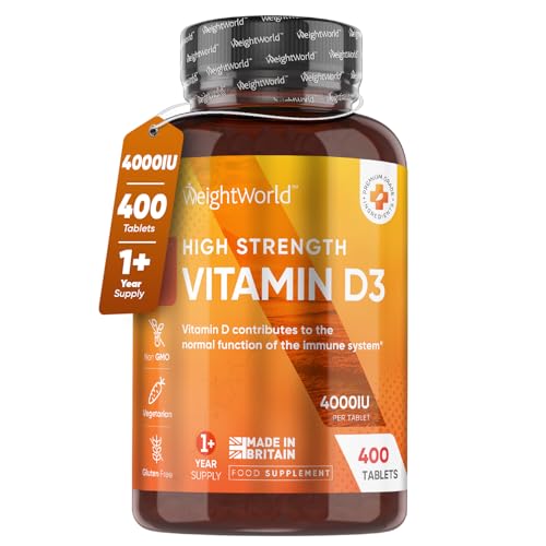 Vitamin D3 4000 IU – 400 High Strength Vitamin D Tablets (1+ Year Supply) – Vegetarian Immune System Vitamins - One A Day Vitamin D Supplement - VIT D3 As Cholecalciferol - Made in The UK