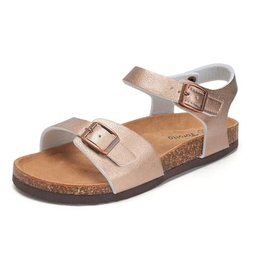 Image of Torotto Toddler Kids Sandals Boys Girls Cork Footbed Sandals with Adjustable Buckle Casual Slides Open Toes Flat