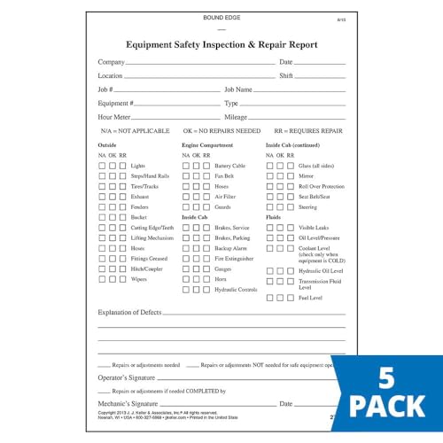 Equipment Safety Inspection Report 5-pk. - Book Format with 31 Sets, 2-Ply, Carbonless, 5.5\" x 8.5\", J. J. Keller & Associates, Inc. - Thumbnail 2