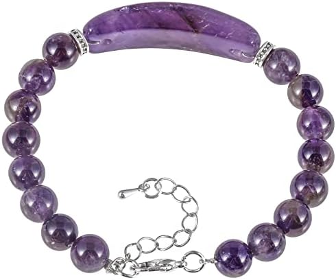 Nupuyai Crystal Beads Bracelet for Women, Energy Healing Stone Round Beads Adjustable Bracelet with Tube Stone Charm