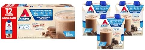 Atkins Milk Chocolate Delight Protein Shake & Dark Chocolate Royale Protein Shake, 15g Protein, Low Glycemic, 2g Net Carb, 1g Sugar, Keto Friendly, 12 Count