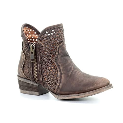 Corral Boots Women\'s Comfortable Leather Cowgirl Western Cut-Out Shortie Booties Boots, Brown, 8.5 - Thumbnail 2