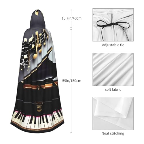 Cape à capuche de magicien au motif de piano et notes musicales chic