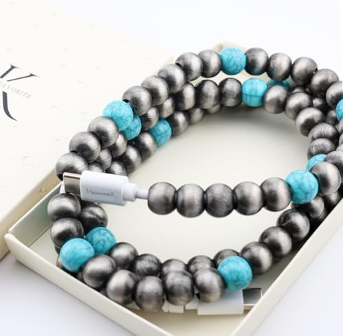 Image of Stylish Beaded Phone Charger Cable Colors USB Charging Cord for Smartphones (2-1 to USB C, Charcoal, 3.3ft)