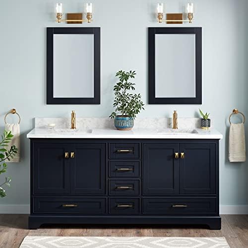 Signature Hardware 483505 Quen 72" Free Standing Double Basin Vanity Set with Cabinet, Vanity Top, and Undermount Sink - 1 Faucet Hole - Midnight Navy Blue/Carrara Marble