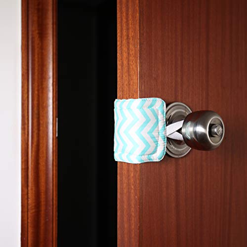 Image of Door Silencer & Jammer - 3 Pack Noise Reducing Door Cushions - 3.25 x 5.5 Inch (Light Green Chevron)