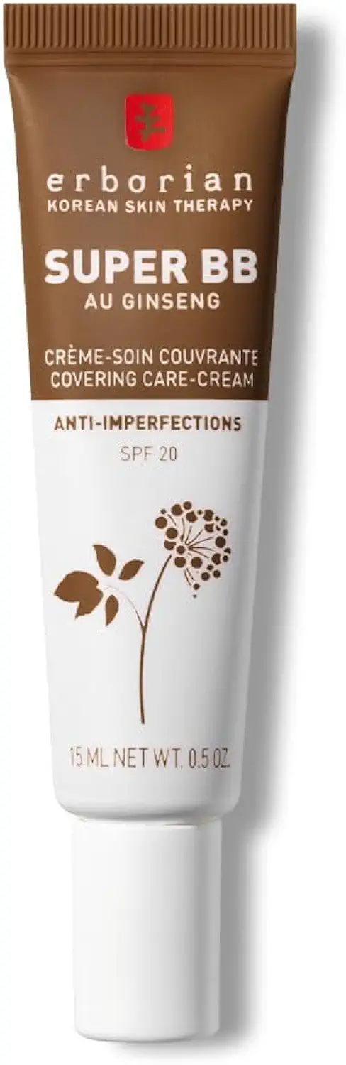 Erborian Super BB Crème au Ginseng - Soin du Visage Teinté Haute Couvrance Anti-Imperfections - Correcteur et Perfecteur de Teint - Protection Solaire SPF 20 - Cosmétique Coréen