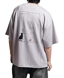 ガール ＆ クロネコ ポンチ Tシャツ メンズ レディース オーバーサイズ 半袖tシャツ バックプリント 猫 ワンポイント刺繍 クルーネック