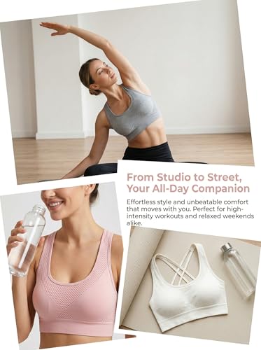 KevaMolly 3Pk Cross Back High Impact Padded Sports Bra Wht Gry Pnk S — view 6