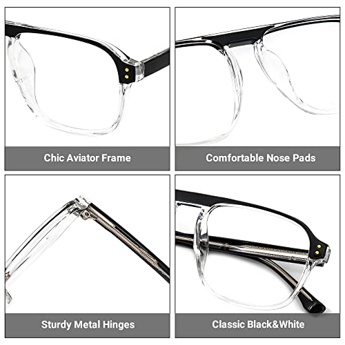 Image of Zeelool Retro TR90 Oversized Aviator Blue Light Blocking Glasses Computer Gaming Eyewear for Women Men Willow TT217878-05 Black /Crystal