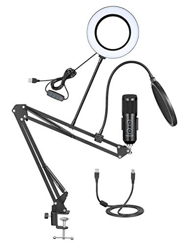 USB Microphone for Computer Kit with Selfie Ring Light, Condenser Computer Cardioid Mic for Podcast, Game, YouTube Video, Stream, Recording Music, Voice Over Snodesound