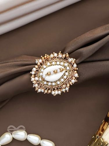 Image of SANJOYA by EVERSTYLISH Embroidered Ring for Women | Shell & Beaded Adjustable Statement Ring | Ethnic Jewelry for Weddings & Festive Occasions