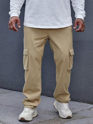 Image of KOTTY Men's Loose Fit Cargo Denim Jeans - Vintage Washed Utility Jeans with Side Pockets